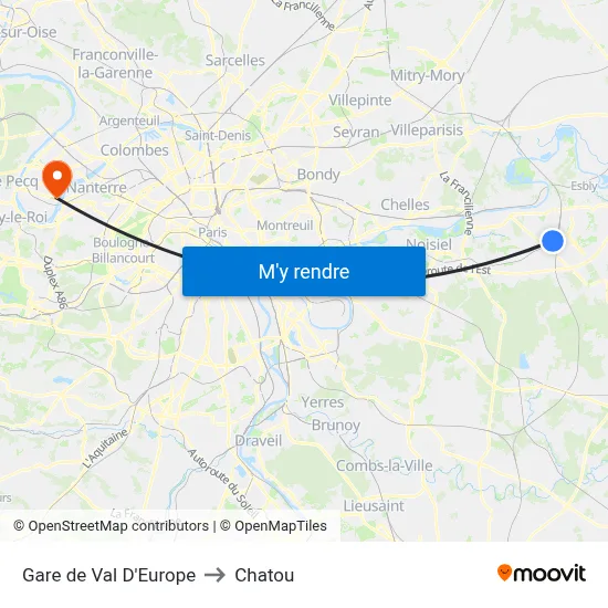 Gare de Val D'Europe to Chatou map