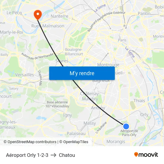 Aéroport Orly 1-2-3 to Chatou map