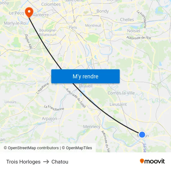 Trois Horloges to Chatou map