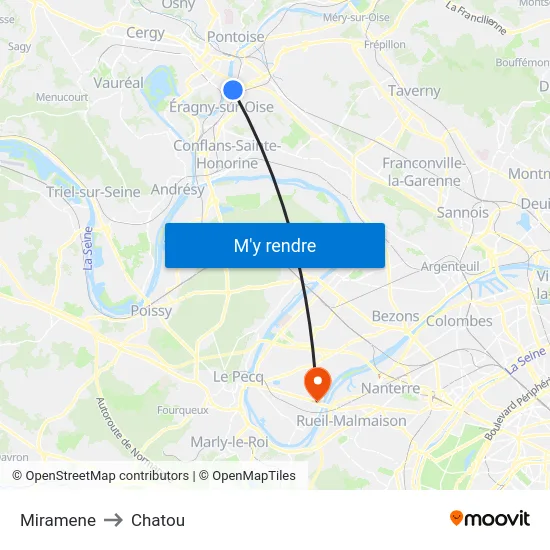 Miramene to Chatou map