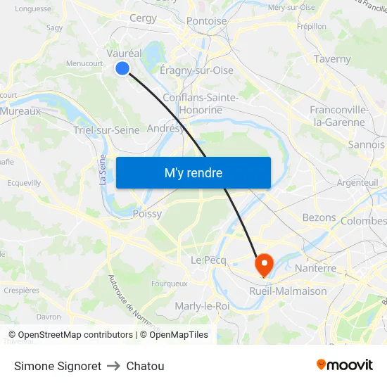 Simone Signoret to Chatou map