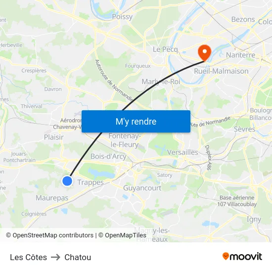 Les Côtes to Chatou map