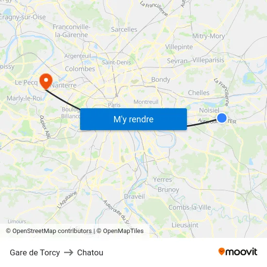 Gare de Torcy to Chatou map