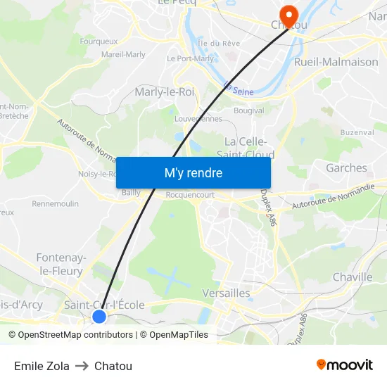 Emile Zola to Chatou map