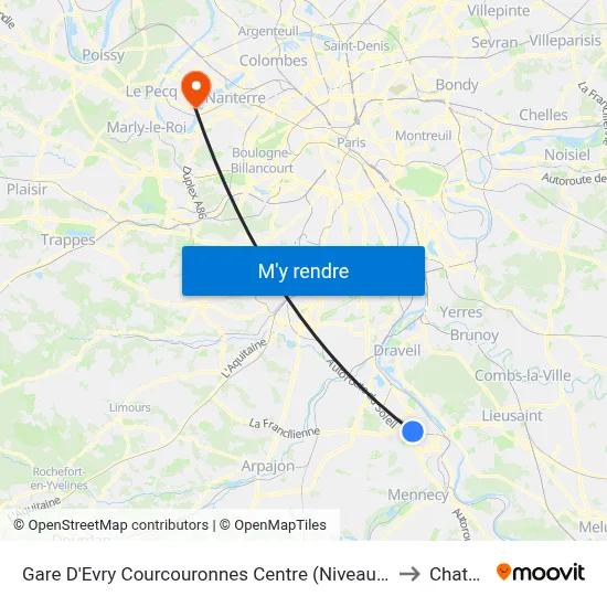 Gare D'Evry Courcouronnes Centre (Niveau 0) to Chatou map