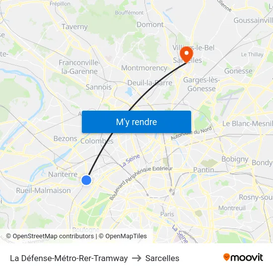 La Défense-Métro-Rer-Tramway to Sarcelles map