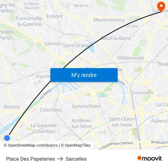 Place Des Papeteries to Sarcelles map