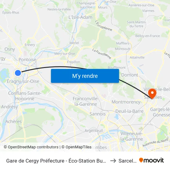 Gare de Cergy Préfecture - Éco-Station Bus - Quai M to Sarcelles map