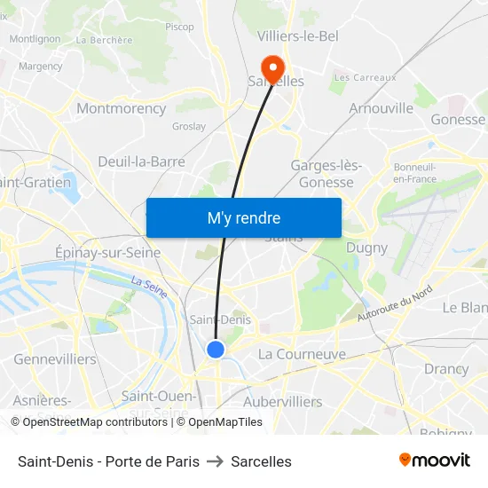 Saint-Denis - Porte de Paris to Sarcelles map