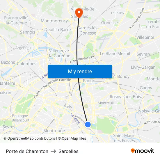Porte de Charenton to Sarcelles map