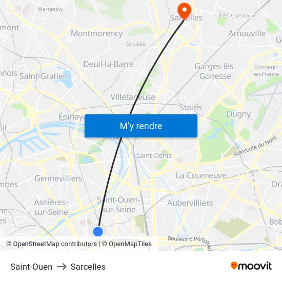 Saint-Ouen to Sarcelles map