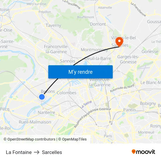La Fontaine to Sarcelles map