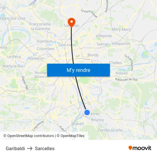 Garibaldi to Sarcelles map