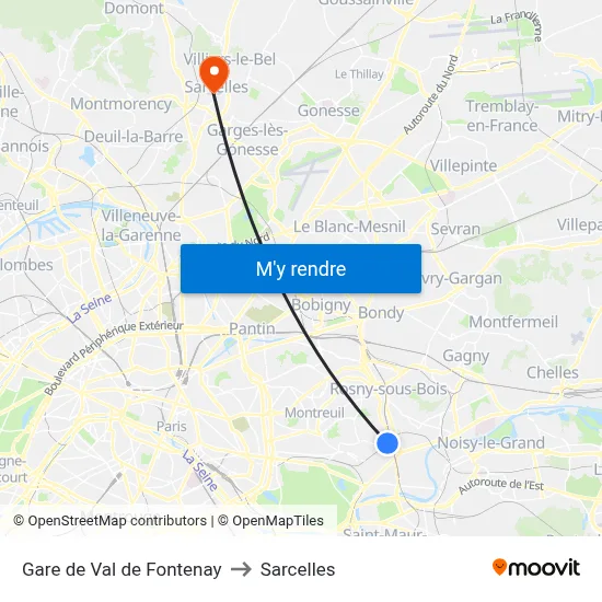 Gare de Val de Fontenay to Sarcelles map