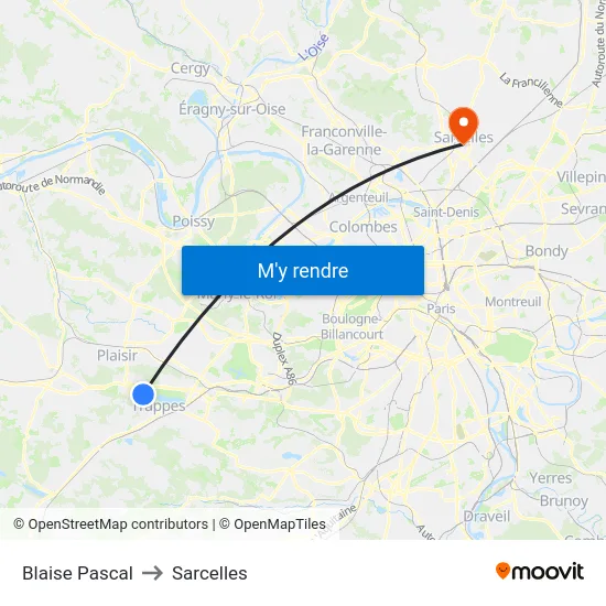 Blaise Pascal to Sarcelles map