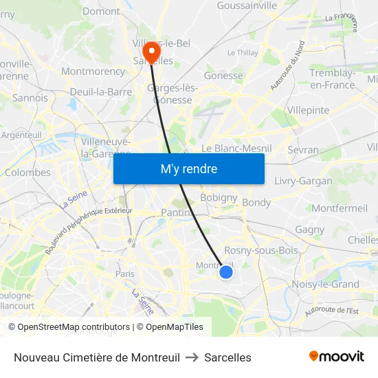 Nouveau Cimetière de Montreuil to Sarcelles map
