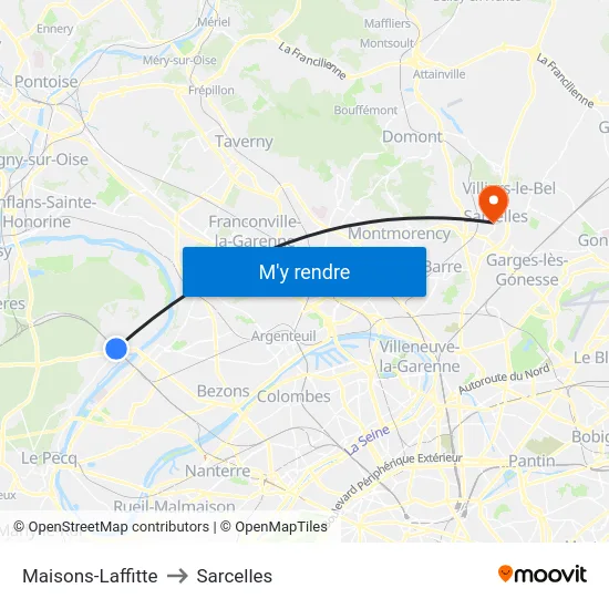 Maisons-Laffitte to Sarcelles map