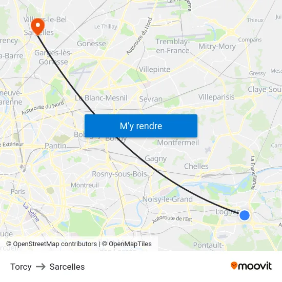 Torcy to Sarcelles map