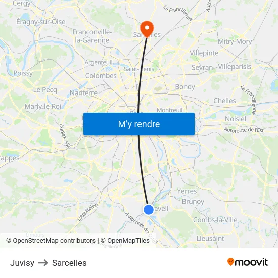 Juvisy to Sarcelles map