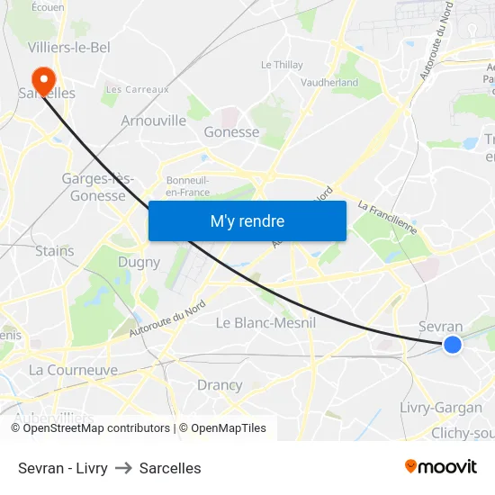Sevran - Livry to Sarcelles map