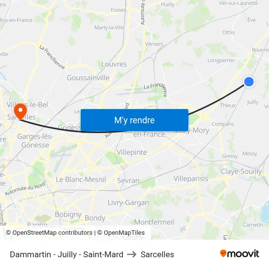 Dammartin - Juilly - Saint-Mard to Sarcelles map