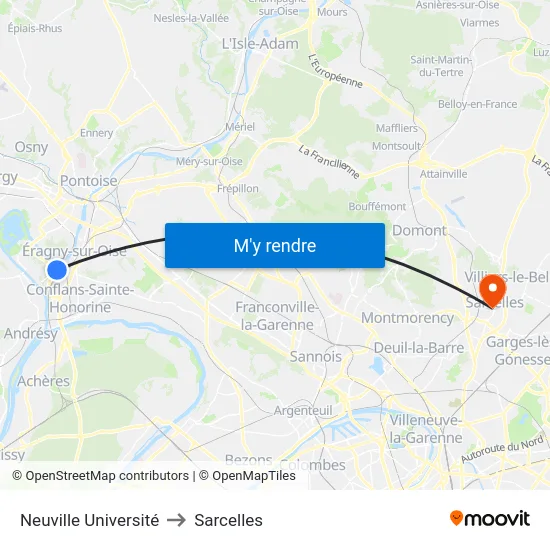 Neuville Université to Sarcelles map