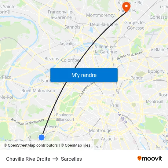 Chaville Rive Droite to Sarcelles map