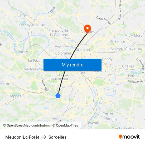 Meudon-La-Forêt to Sarcelles map