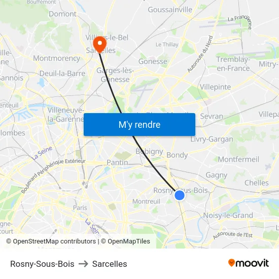 Rosny-Sous-Bois to Sarcelles map