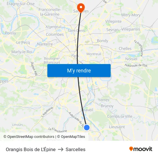 Orangis Bois de L'Épine to Sarcelles map