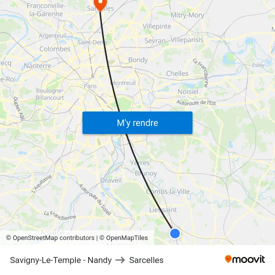 Savigny-Le-Temple - Nandy to Sarcelles map