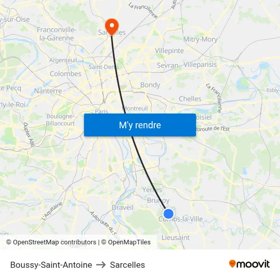 Boussy-Saint-Antoine to Sarcelles map