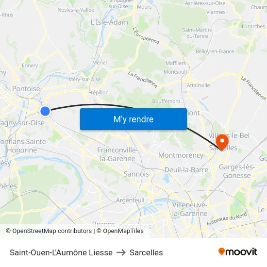 Saint-Ouen-L'Aumône Liesse to Sarcelles map