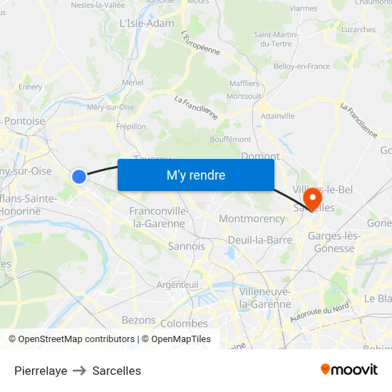 Pierrelaye to Sarcelles map