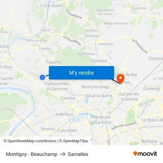 Montigny - Beauchamp to Sarcelles map