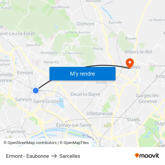 Ermont - Eaubonne to Sarcelles map