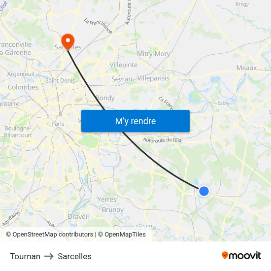 Tournan to Sarcelles map