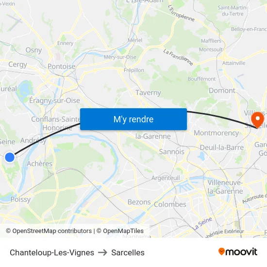Chanteloup-Les-Vignes to Sarcelles map