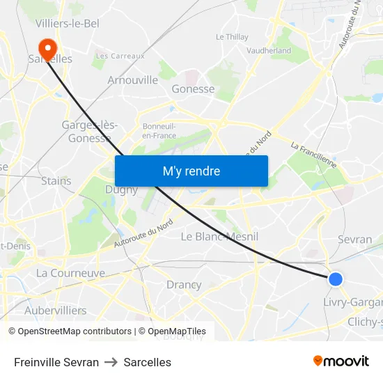 Freinville Sevran to Sarcelles map