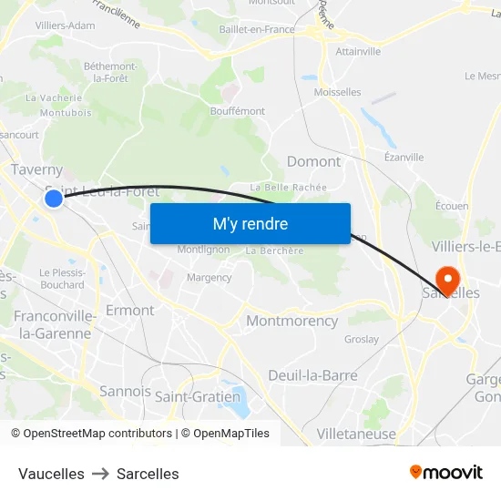 Vaucelles to Sarcelles map