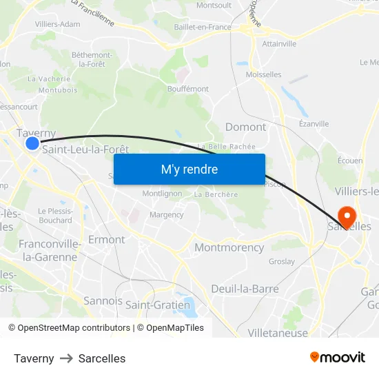 Taverny to Sarcelles map