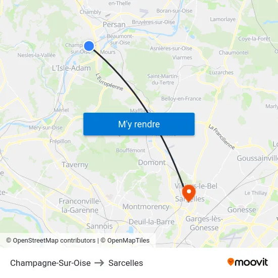 Champagne-Sur-Oise to Sarcelles map