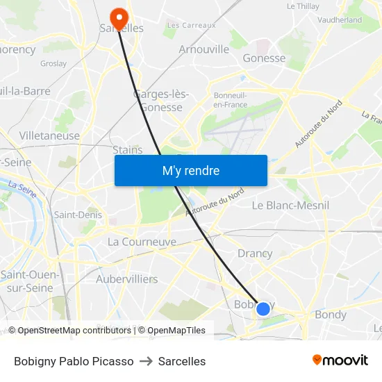 Bobigny Pablo Picasso to Sarcelles map