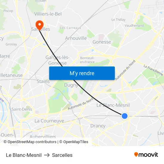 Le Blanc-Mesnil to Sarcelles map
