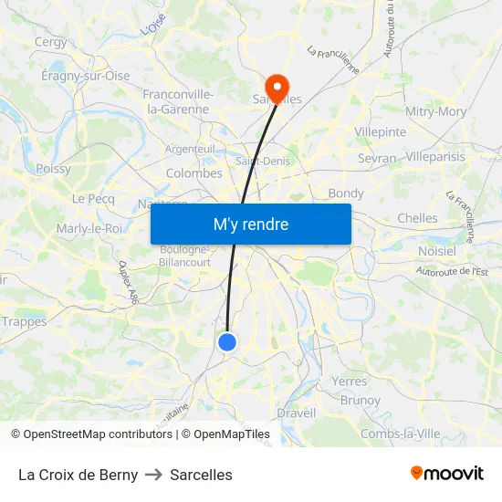 La Croix de Berny to Sarcelles map