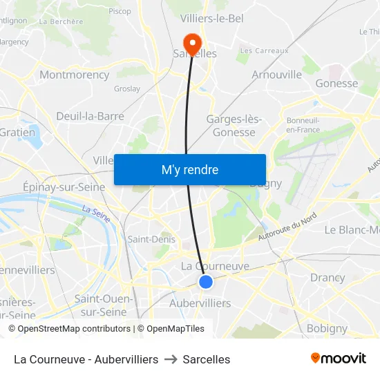 La Courneuve - Aubervilliers to Sarcelles map