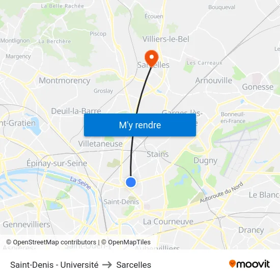 Saint-Denis - Université to Sarcelles map
