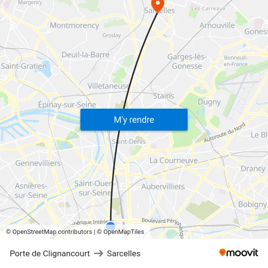 Porte de Clignancourt to Sarcelles map