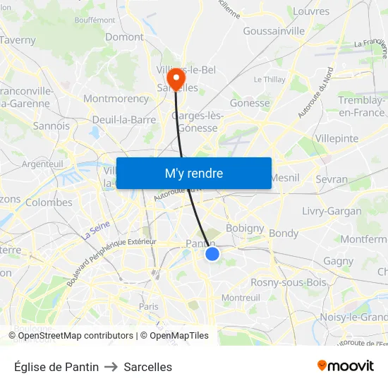 Église de Pantin to Sarcelles map
