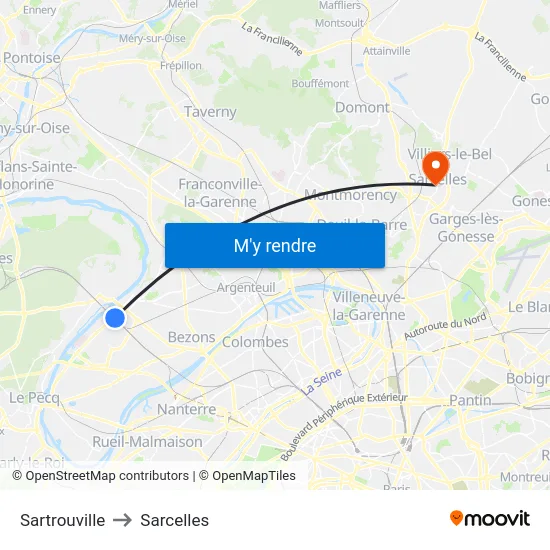 Sartrouville to Sarcelles map